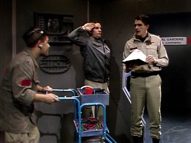 Lister, Rimmer and Todhunter in The End