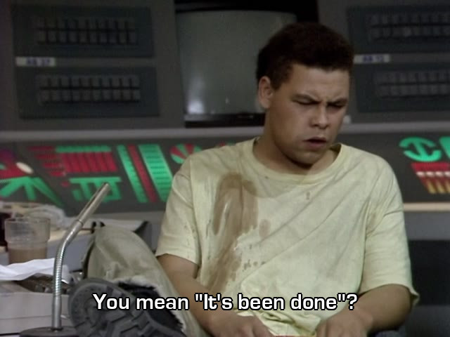 Screenshot from the Red Dwarf episode Confidence & Paranoia