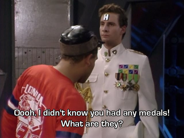 Screenshot from the Red Dwarf episode Me2