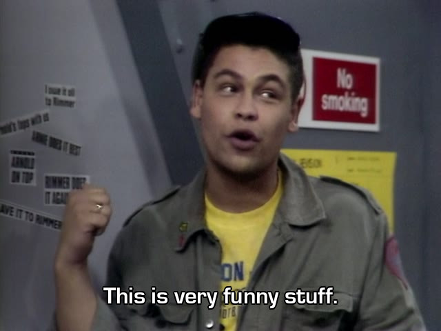 Screenshot from the Red Dwarf episode Me2