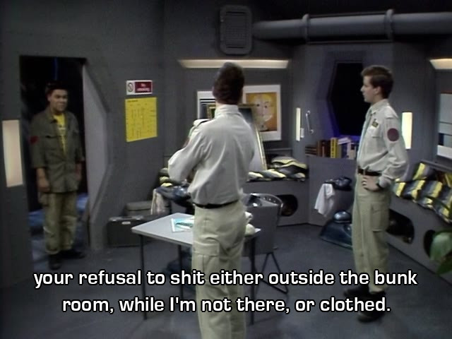 Screenshot from the Red Dwarf episode Me2