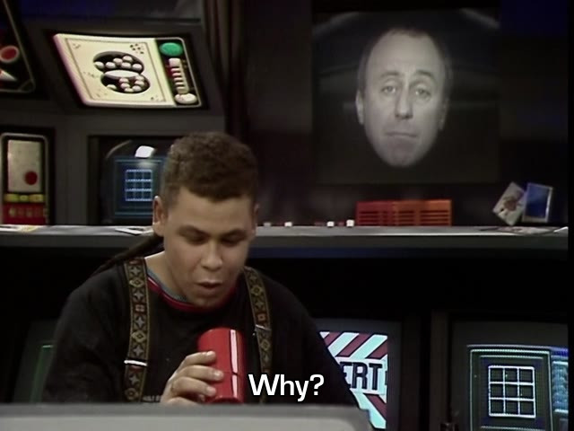 Screenshot from the Red Dwarf episode Kryten