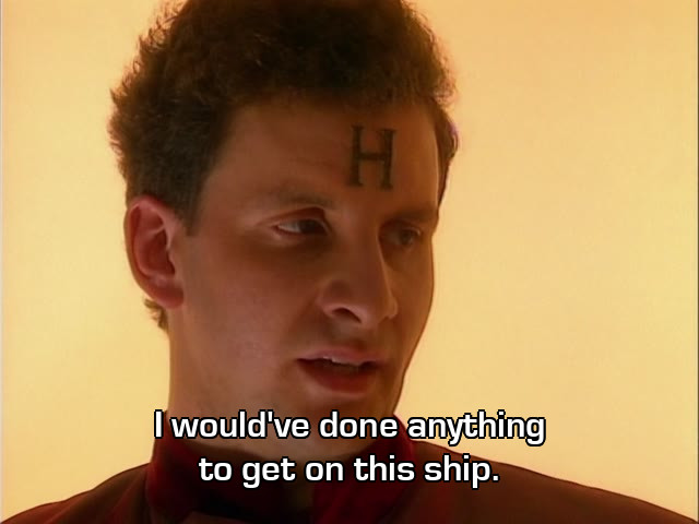 Screenshot from the Red Dwarf episode Holoship