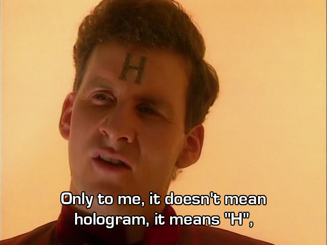 Screenshot from the Red Dwarf episode Holoship