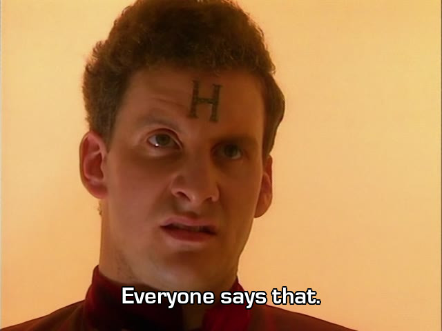 Screenshot from the Red Dwarf episode Holoship