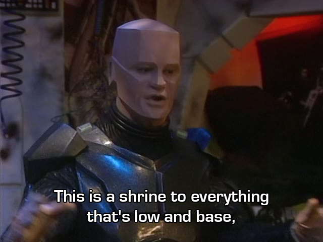Screenshot from the Red Dwarf episode Demons & Angels