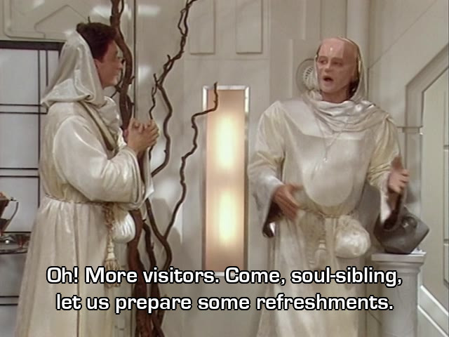 Screenshot from the Red Dwarf episode Demons & Angels