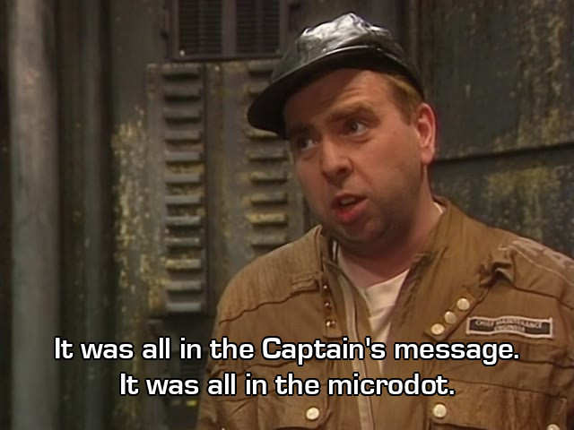 Screenshot from the Red Dwarf episode Back to Reality