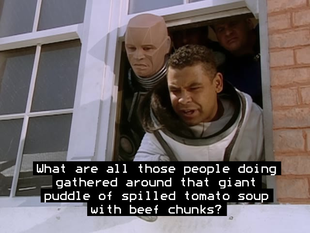 Screenshot from the Red Dwarf episode Tikka to Ride